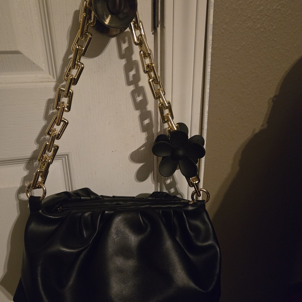 Elegant Black and Gold Women's Bag Faux Leather